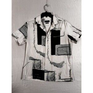 Porter & Ash Kinetic Stretch Abstract Button Up Shirt Men’s Medium White